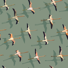 Obraz premium Seamless abstract background flock of flamingos.