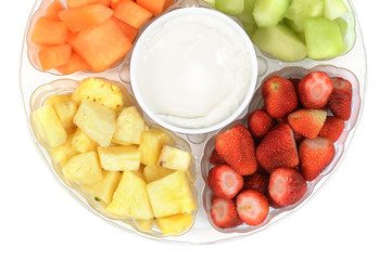 closeup fruit platter with dip