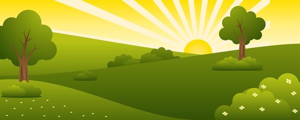 Obraz premium Beautiful Summer Park Landscape Vector Illustration