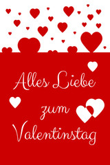 German Happy Valentine's Day Card with red and white hearts floating