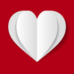 vector white paper heart on red background