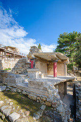 Old walls of Knossos near Heraklion. The ruins of the Minoan palaces is the largest archaeological site of all the paleces in Mediterranean island of Crete, UNESCO tentative list, Greece