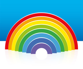 Rainbow built with colorful semi circular building bricks - three-dimensional vector illustration.