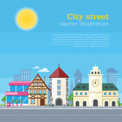Fototapeta na wymiar City Street Vector Illustration. Urban Landscape