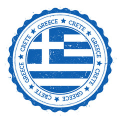 Obraz premium Crete flag badge. Vintage travel stamp with circular text, stars and island flag inside it. Vector illustration.