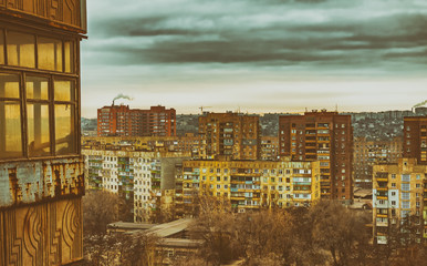 district of poor residential buildings, architecture background, dark mood depression
