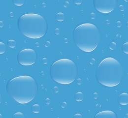 Realistic water bubbles seamless pattern, endless background. Soap bubbles, drops blue backdrop. Vector illustration