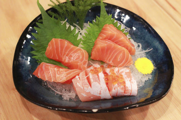 Salmon sashimi in bowl