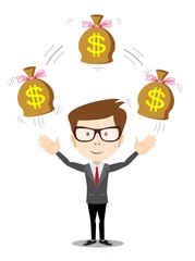 Businessman with bag of money, vector illustration