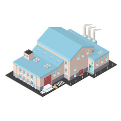 Isometric Factory Warehouse Icon.

Isometric Distribution Warehouse With Delivery Truck.