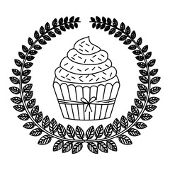 silhouette crown of leaves with cupcake with cream and sparks vector illustration