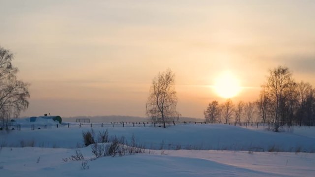 sunset on a snow slope. snow winter landscape