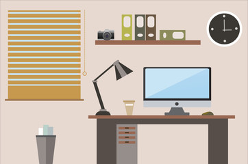 Flat design vector illustration office workspace