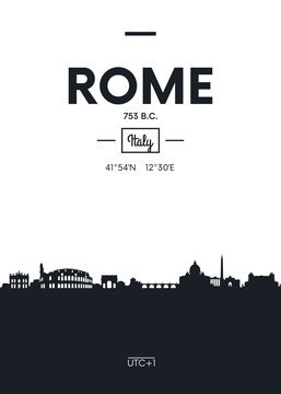 Poster city skyline Rome, Flat style vector illustration