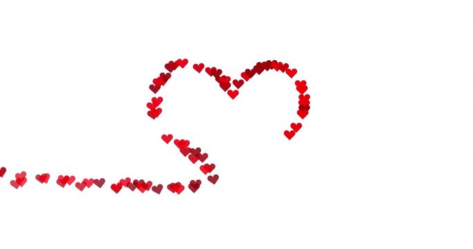 Red hearts appearing on a heart shaped line with white background. Hearts disappear again at the end. Loopable clip.
