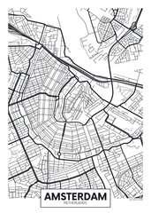 Obraz premium Wektor plakat mapa miasta Amsterdam