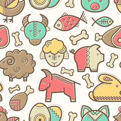 Seamless pattern with outlined food signs