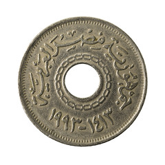 25 egyptian piastre coin reverse isolated on white background