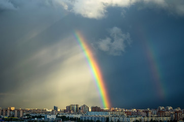 Industrial city urban house sky rainbow rain - Powered by Adobe