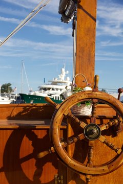 Wooden Ship's Wheel and Mast