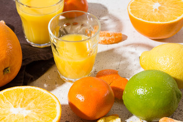 different kinds of citrus on white background