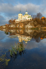 orthodox church, russian church, first snow in village, building