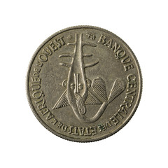 50 central african CFA franc coin (1996) reverse isolated on whi