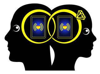 Smartphone Marriage. Humorous concept sign of couple who is married to their cell phones