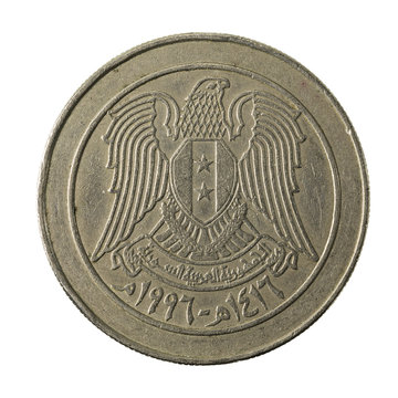 10 syrian pound coin reverse isolated on white background