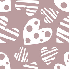 Seamless vector pattern with hearts. Background with hand drawn symbols. Template for wrapping, decor, surface, cards, backgrounds, textile, print. Decorative repeat ornament. Series of Love Patterns.