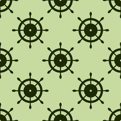 Vector seamless pattern with steering wheel. Symmetrical background, nautical theme. Graphic illustration. Template for wrapping, backgrounds, fabric, prints, decor, surface