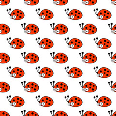 Seamless vector pattern with insect. Cute hand drawn endless background with childish ladybugs. Series of Doodle, Cartoon and Sketch vector seamless patterns.