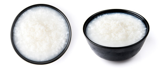 Mush or boiled rice in bowl isolated on white background