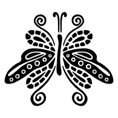 Vector black and white illustration of insect. Butterfly isolated on the white background. Hand drawn decorative vector logo, icon, sign, tattoo. Graphic vector illustration.