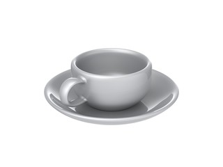 3D illustration silver cup and saucer