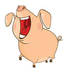 Illustration of a Cute Pig. Cartoon Character 