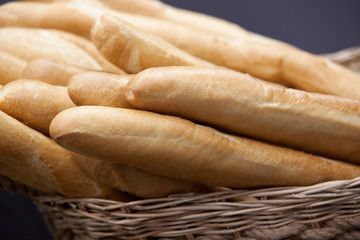 baguette white bread in the basket
