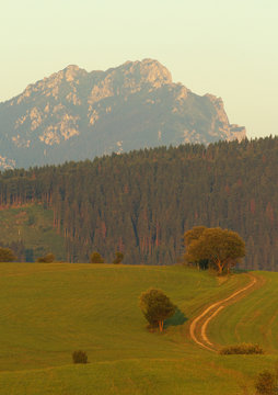 View of a Slovakian landscape with mountain of Rozsutec on backg