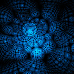 Abstract fractal blue background galaxy with a bright glow in th
