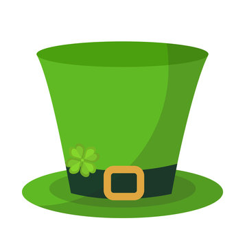 Green hat cylinder, flat style icon. St. Patrick's Day symbol. Isolated on white background. Vector illustration