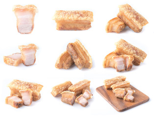 deep fried pork belly for food on white background