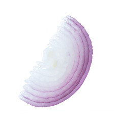 Slice of red onion isolated on white background.