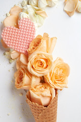 Waffle cone with composition of flowers