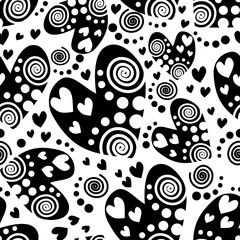 Seamless vector pattern with hearts. Background with hand drawn symbols. Template for wrapping, decor, surface, cards, backgrounds, textile, print. Decorative repeat ornament. Series of Love Patterns.
