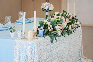 Closeup bouquet flowers rose delphinium wedding