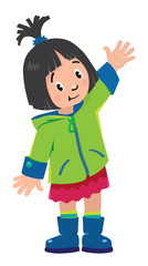 Funny little girl waving by hand