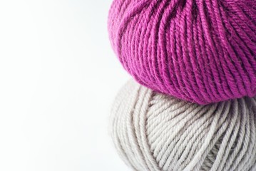 Close up of colorful knitting yarn balls - wool yarn skein