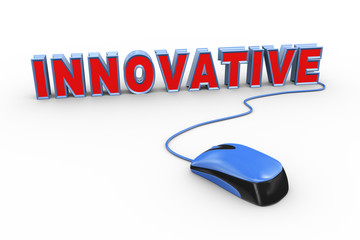 3d mouse attached to word text innovative