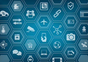 Internet of things IOT blue vector background with polygon shapes