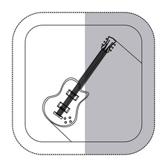 middle shadow monochrome sticker with electric guitar in frame vector illustration